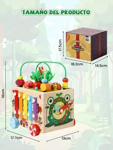 Juguete educativo Montessori multifuncional de madera para bebés, cubo de actividades de madera 9 en 1 (laberinto de cuentas, extracción de zanahorias, juego de atrapar insectos, reloj de aprendizaje, combinación de formas, engranajes giratorios, xilófono y coche de arrastre con cuerda), juguete de clasificación de bloques, juguete interactivo de aprendizaje temprano para niños, reconocimiento de colores, entrenamiento de motricidad fina y desarrollo de la concentración, regalo de cumpleaños para niños y niñas. - Verde - Ver 9
