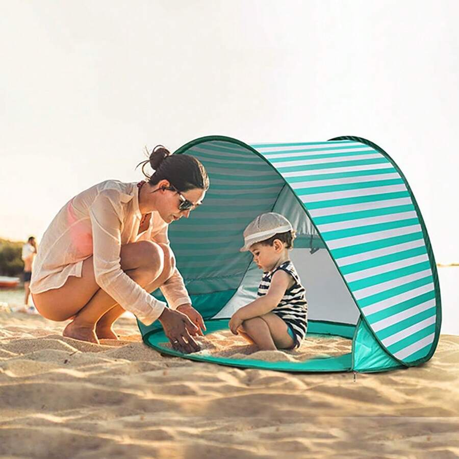 Beach Tent, Quick-Opening Folding Sunshade Tent, Beach Pool Tent, Outdoor Beach Tent, Striped Tent - Multicolor - View 1