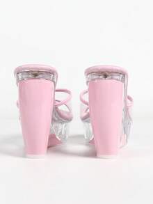 Giày cao gót siêu cao đế bánh mì gót nhọn sexy, sandal tiệc nữ đế xuồng trong suốt đính đá cao nâng cho hộp đêm - Hồng - Xem 2