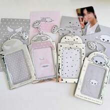 1 pieza Llavero porta-fotocarta espejo plateado Y2K, marco de foto acrílico con patrón de ángel & estrella para tarjetas de ídolos de 3", colgante protector de fotocarta estético con cadena de cuentas para decoración de mochila & colección de fans, vuelta a la escuela - Funda para tarjeta - Ver 3