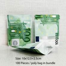 100个欧元纸币图案可重复密封迷你铝箔袋，适用于1克/3.5克糖果软糖包装，防异味自封空袋，礼品收纳塑料袋 - EURO - 查看 3