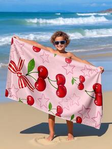 1pc Cherry Pink Children's Beach Towel, Super Soft Microfiber Extra Large Beach Blanket, Super Absorbent Bath Towel, Suitable For Travel, Swimming Pool, Diving, Surfing, Yoga, Camping, Available In Multiple Sizes, Beach Accessory For Beach, Pool, Travel, Camping, Yoga - Multicolor - View 6