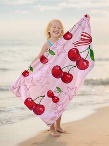 1pc Cherry Pink Children's Beach Towel, Super Soft Microfiber Extra Large Beach Blanket, Super Absorbent Bath Towel, Suitable For Travel, Swimming Pool, Diving, Surfing, Yoga, Camping, Available In Multiple Sizes, Beach Accessory For Beach, Pool, Travel, Camping, Yoga - Multicolor - View 2