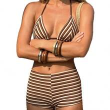 2026 New Striped Towel Fabric Fresh And Sexy Two-Piece Bikini Swimsuit - 9366 Brown Striped Bikini - View 3
