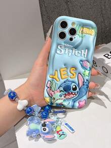 Disney Has Authorized, Phone Case - Chain Set, The Stitch Lilo & Stitch 3D Phone Case Plus A Silicone 3D Stitch Bracelet With Metallic Ring Removable Bracelet, Stitch And Angel Pattern, Compatible With Iphone17/16/15/14/13/12/11/XS/XR/X Plus Pro Max, A Stylish Cartoon Phone Case, The Perfect Gift Choice, Phone Protection, Durable Phone Cover, Great Gift For Friends And Family. - trắng - Xem 4