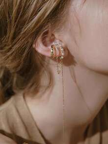 Khuyên tai kẹp không cần xỏ lỗ, mạ bạc, đính đá Cubic Zirconia, kèm dây tua dài, dành cho bé gái, trang sức lấp lánh thanh lịch cho cả ngày thường và tiệc tùng. - YE0033 - Xem 8