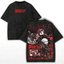 2K Sakamoto Gaku x Camiseta de Algodón Puro de Alto Gramaje con Aspecto Vintage Desgastado, Corte Holgado, Tallas Grandes, Estampado de Asesino de Anime, Alta Calidad, Agradable al Tacto, Estilo Clásico Básico Old School - Negro - Ver 1