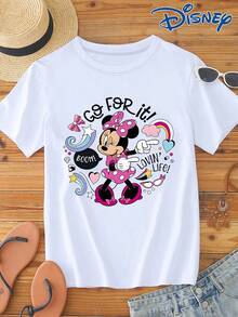Disney Genuine Women'S Summer Clothing Minnie Mouse And Colorful Cartoon Patterns Including Rainbow, Stars, Hearts And Text Women'S T-Shirt Top Summer New Short Sleeve T-Shirt Women'S Casual Fashion Printed T-Shirt Women'S Elegant Women'S Clothing T-Shirt - White - View 6