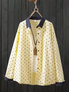 Women's Polka Dot Button Shirt, Contrast Collar, Long Sleeve Regular Fit, Elegant And Versatile, Perfect Choice For Autumn Wardrobe. Yellow - Yellow - View 3