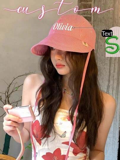 1pc Customized Embroidered Sun Hat For Women: Striped, Lightweight, Foldable, Korean Style Bucket Hat, Elegant & Fashionable, High Quality, Vibrant Colors, Modern, Customizable, Personalized, Unique - Perfect Gift For Him Or Her. Suitable For Boyfriend, Dad, Girlfriend, Mom, Family, Friends, Tea Room, Home Decor, Garden, Office, Anniversary, Valentine's Day, Mother's Day, Birthday, Father's Day, Graduation, Wedding, And Housewarming.