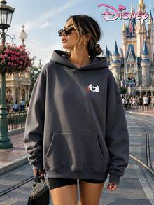 Disney Women's Loose-Fitting Hooded Sweatshirt With Castle And Mickey Mouse Family Print Design On The Front And Back. 2026 Travel-Themed Style, Casual, Comfortable, And Versatile, Suitable For Amusement Parks And Outings. - Màu xám đen - Xem 2