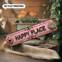 10.01 X 40.01cm Vintage Style Wall Plaque With "HAPPY PLACE" Text, Floral Corner Design And Distressed Pink Background. Suitable For Various Scenes Such As Wall Hanging (Random Style) - A - View 3