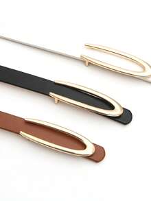FRIFUL 2pcs/Set Fashionable Women's Leather Belt With Gold Buckle, Suitable For Various Occasions With Jeans, Pants Or Dresses - Multicolor - View 6