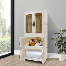 SENDERPICK 3-Tier Closet Wardrobe Foldable Cabinet Folding Storage Box With Wheels - White - View 2
