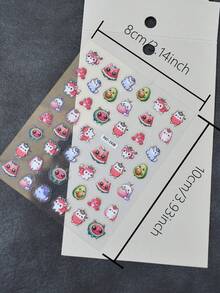 1pc Fruit Cat Nail Stickers, Self-Adhesive One-Time Embossed Nail Art Decals, Cute Soft Design Nail Stickers Suitable For Daily & Date, Adorable Pattern Easy To Apply & Durable - Multicolor - View 2
