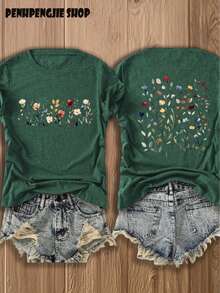 Vintage "It Is Well With My Soul" Wildflower Beach Front Back T-Shirt | Summer Tops For Women, On Everything, Casual Double Sided Graphic Tee - 綠色 - 查看 1