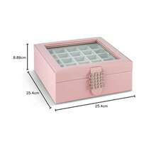 Glenor Co Organizador de pendientes - Caja/estuche/soporte clásico de 50 compartimientos para pendientes, anillos, collares, joyería, brazaletes o colecciones - 2 capas con pequeños compartimentos y - parte superior de vidrio rosa suave - Ver 7
