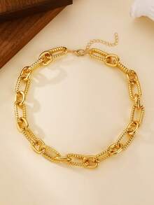 NAIZHU 1pc European And American Metal Punk Thick Necklace, Streetwear Hip-Hop Party Accessory - Gold - View 5