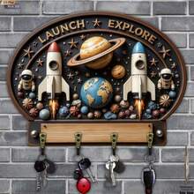 1pc 2D Flat Vintage Camper Key Hook - Wooden Multifunctional Decorative Key Holder With 4 Metal Hooks, Wall Decor, Room Decor, Year-Round Home Decor (11.8 X 9 Inches), Halloween And Christmas Decoration - Dark Grey - View 2