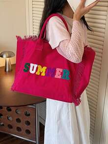 Canvas Tote Bag Large Capacity Handbag With Tassel Commuter Shoulder Bag - Multicolor - View 5