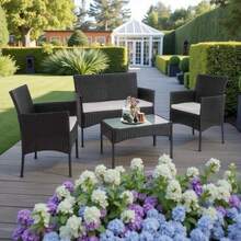 4 Seater Garden Rattan Furniture Table Chairs Sofa Wicker Outdoor Patio Set - Mixed Grey With Dark Grey Cushions - View 3