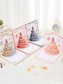 Handmade 3D Pop-Up Birthday Card With Vibrant Cake And Balloon Design And "Happy Birthday" Text, Perfect For Friends And Family, Ideal For Birthday Party Supplies, Celebrations And Birthday Party Decorations - Multiple Styles - View 2