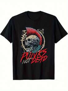 Men's 'Undead' Graphic Tee - Retro Skull And Feather Design, High-Quality Cotton, Breathable And Cool, Black With Red And White Print, Perfect For Casual Wear | Bold Graphic Tee | Comfortable Fit - 黑色 - 查看 1