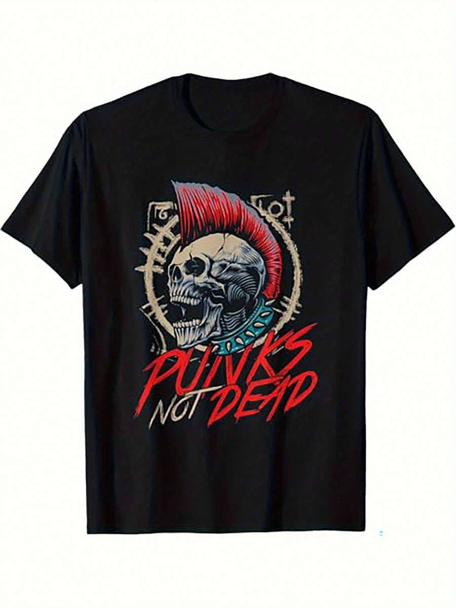 Men's 'Undead' Graphic Tee - Retro Skull And Feather Design, High-Quality Cotton, Breathable And Cool, Black With Red And White Print, Perfect For Casual Wear | Bold Graphic Tee | Comfortable Fit - 黑色 - 查看 1