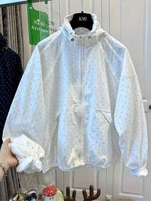 圓點連帽輕量防風夾克外套，寬鬆休閒夏季新品度假款 - 藍色 - 查看 4