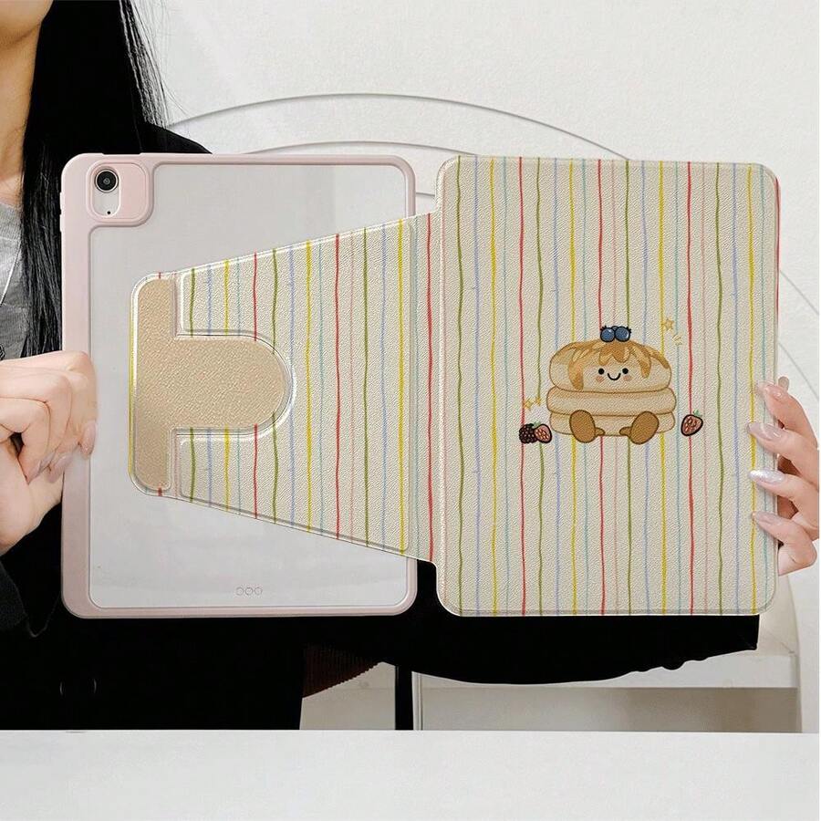 1pc 360° Rotating Cute Pancake Pattern Tablet Protective Case, With Pen Slot, Multi-Angle Magnetic Stand, Auto Wake/Sleep Function, Suitable For IPad Pro/Air, Pad 5/6/7, Pad, MatePad, Pad, Honor Pad, Xiaoxin Pad - Multicolor - View 1
