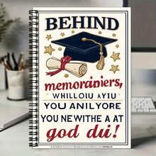 1 pieza Cuaderno de espiral exclusivo de temporada de graduación, con portada decorada con gorro de graduación y patrón de pergamino, lleno de atmósfera ceremonial. Capacidad grande de 100 páginas, adecuado para registros de trabajo, notas de estudio, escritura de diario y planificación diaria. Un regalo ideal para cumpleaños o graduación. - A - Ver 5