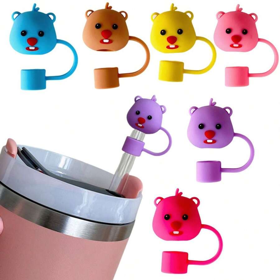 Beaver Silicone Straw Cover, Cup Straw Cap, Cartoon Animal Dust Plug - Multicolor - View 1