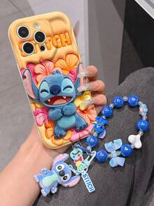 Estuche de teléfono autorizado por Disney - Set con cadena, Estuche de teléfono 3D de Stitch de Lilo y Stitch talla grande una pulsera 3D de silicona de Stitch con anillo metálico desmontable, con patrón de Stitch y Angel, compatible con iPhone 17/16/15/14/13/12/11/XS/XR/X Plus Pro Max, un estuche de teléfono de dibujos animados con estilo, la opción de regalo perfecta, protección de teléfono, funda de teléfono duradera, un gran regalo para amigos y familiares. - Blanco - Ver 2