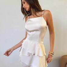 . .  Vestido de tirantes color albaricoque para mujer, chal desmontable, vestido mini sexy, lindo y retro romántico para citas - Verde - Ver 4
