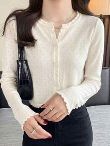 Bộ sưu tập Xuân/Hè 2026 mới: Áo khoác cardigan dệt ren trắng, áo crop top nhẹ nhàng dễ thương cho bé gái, áo khoác chống nắng thiết kế tai gỗ, thích hợp cho các buổi hẹn hò, dã ngoại và Ngày Nhà giáo. - Màu be - Xem 3