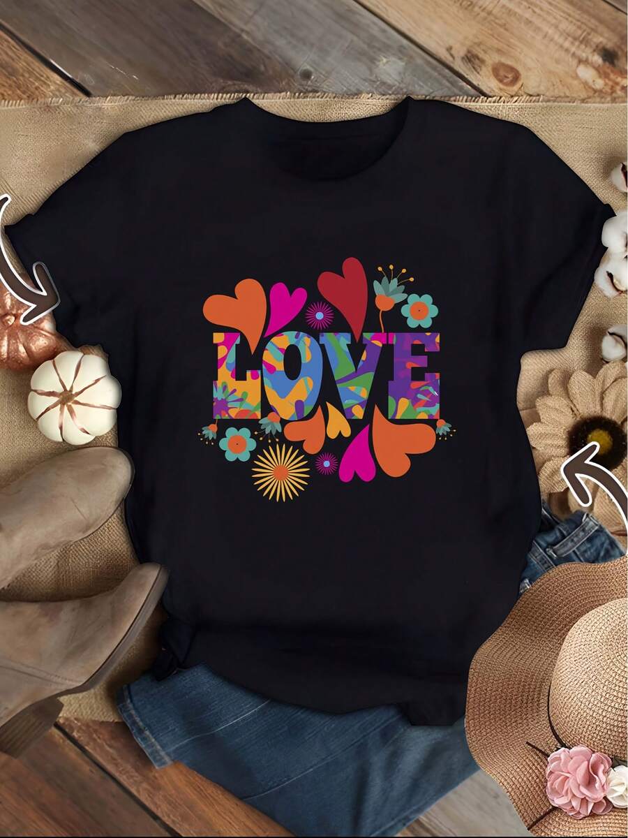 Women's T-Shirt For Spring And Summer - 黑色 - 查看 1