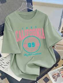 Vintage T-Shirt With Los Angeles, California Print, For Women, Casual And Relaxed Style, Round Neck, Short Sleeve, Retro American Style Of The West No. 89, Basic And Versatile. - 白色 - 查看 6