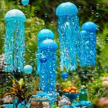 懸掛式水母紙燈籠，創意水母裝飾，適用於美人魚生日海底主題派對場景布置 - 半圓形水母燈籠-寶藍色 - 查看 5