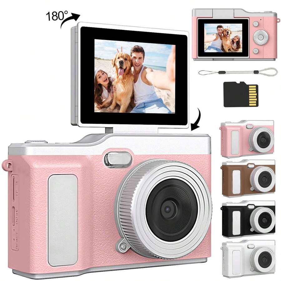 Câmera Digital Portátil HD 1080P, Câmera de Alta Definição para Fotografia e Vídeo, Foco Automático, Alta Resolução de Pixels, Anti-Tremor, Tela Giratória de 180° com Filtros de Cor, Zoom Digital 8X, Adequada para Adultos Iniciantes como Presente de Aniversário, Ano Novo e Natal (Bateria Recarregável de 800mAh)