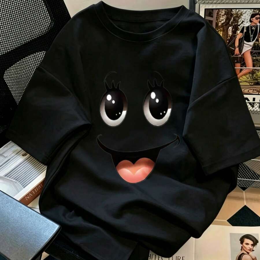 New Season 2026 T-Shirt, Pure Cotton, Fun Design, Ideal For Outings - 黑色 - 查看 1