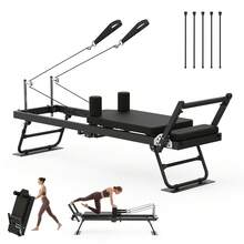 Pilates Reformer Machine, Foldable Pilates Equipment For Home-Yoga Exercise With 5 Resistance Cords, Full Body Home Gym Workout Bed For Core Training & Toning - 黑色 - 查看 11