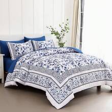 7 Piece Bed In A Bag Bed, Floral Full/Queen/King/California King Size Comforter Set,Blue Flowers Botanical Bedding Set,Soft Microfiber Bedding Comforter Sets With Sheets For All Season.Room Decor, Bedroom Decor,  - Màu xanh lam - Xem 6