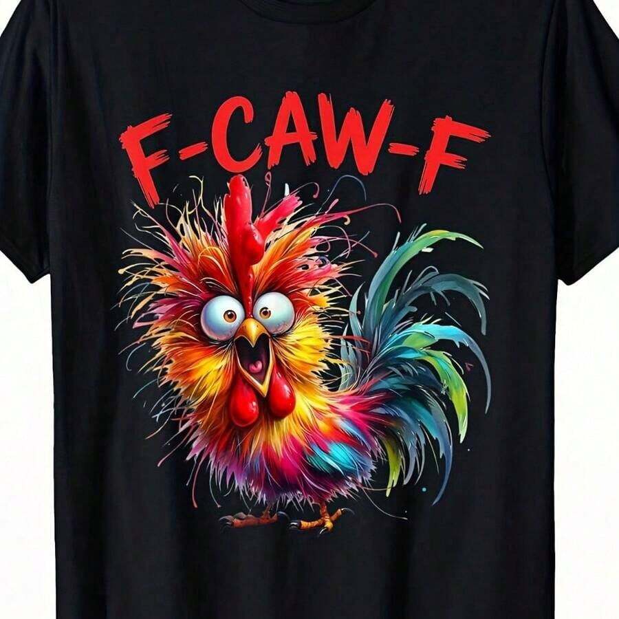 Camiseta con Estampado de Pollo y Frases Humorísticas F Caw F - Negro - Ver 1