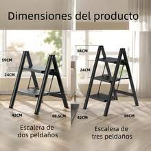 Escalera plegable, escalera de dos/tres peldaños, escalera plegable, escalera portátil de acero resistente con peldaños anchos antideslizantes, adecuada para cocinas exteriores domésticas para adultos, color negro. - B - Ver 8
