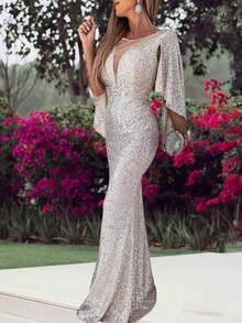 Vestido sirena lentejuelas elegante para banquetes y eventos - Plateado - Ver 7