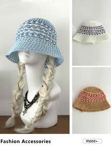 1 pièce Chapeau seau en tricot jacquard pour femmes, chapeau de bassin à large bord respirant et polyvalent pour l'été, chapeau seau à large bord respirant et polyvalent pour la protection solaire au printemps, chapeau seau à large bord respirant et polyvalent pour la protection solaire en été - multicolore - Voir 6