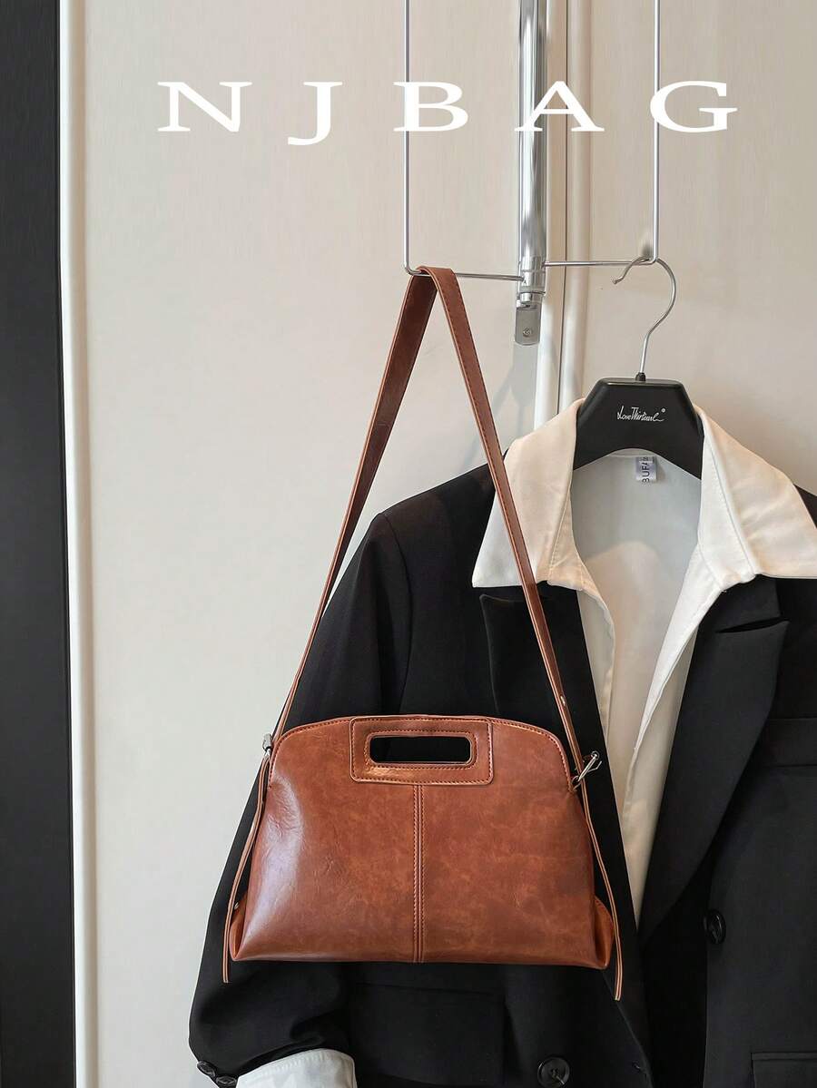 Tas Tangan Serbaguna Fashion Personalisasi Kulit Minyak Desain Niche Baru 2026, Tas Bahu Kasual untuk Perjalanan Sehari-hari - Coklat - View 1