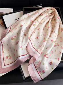 1 chiếc khăn vuông giả lụa satin nhẹ, in họa tiết retro thanh lịch dành cho nữ, kiểu dáng Bohemian, khăn quàng cổ nữ thường ngày, khăn choàng mỏng nhẹ và thoải mái, thích hợp cho mặc hàng ngày và đi chơi vào mùa xuân/hè. - Hồng - Xem 3