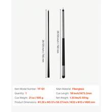 Billardqueue 1 Stk. (1473,2 mm / 595 g) aus Fiberglas mit mehrschichtiger Spitze, Billardstock geeignet für Bar Zuhause Büro Amerikanisches 9-Ball-Spiel, pool cue - American Queue Glasfaser 58 Zoll 13 mm Schwarz 1 Stück - Übersicht 7
