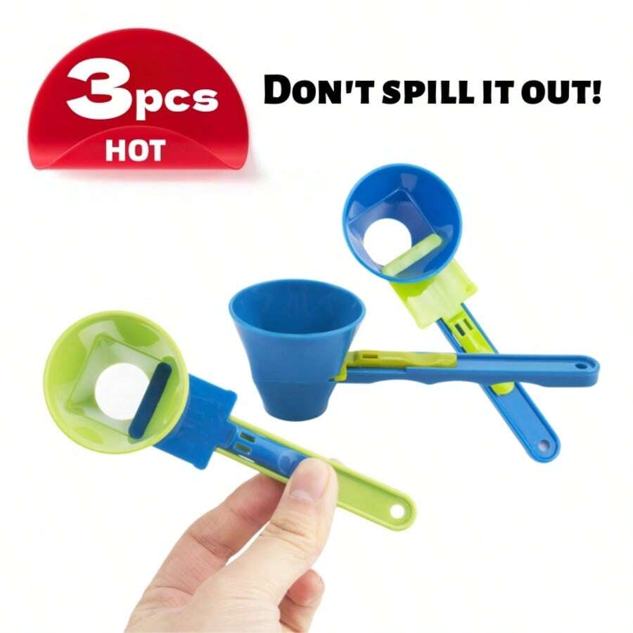 3pcs Sliding Leak-Proof Funnel Measuring Spoons, Multi-Function Funnel Design Measuring Cups, Durable PP Material Portable Powder Transfer Tool, Suitable For Milk Powder, Coffee, Sports Drinks, Nutritional Supplements